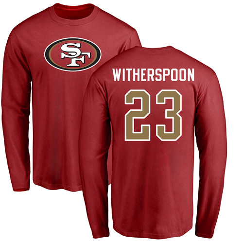 Men San Francisco 49ers Red Ahkello Witherspoon Name and Number Logo 23 Long Sleeve